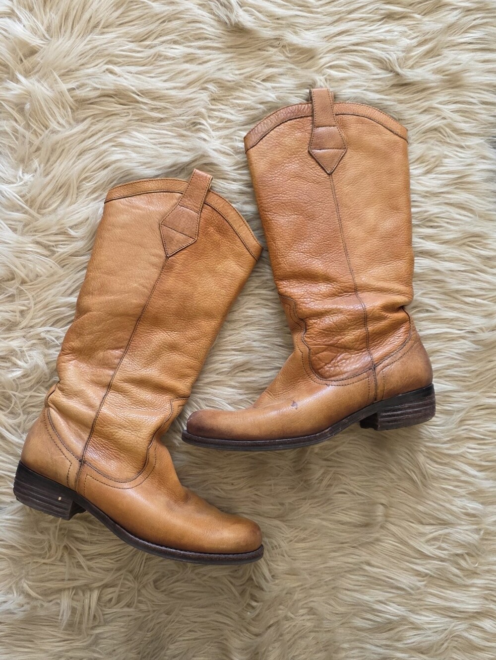 Sam Edelman Lara Classic Tan Leather Women's Mid-Calf Riding Boots Womens 8 1/2